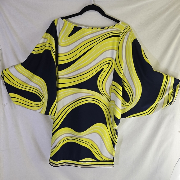 Trina Turk Serena Swirl Yellow Navy Stretch Swim Cover Up Dress Tunic Mini Small - Picture 4 of 11